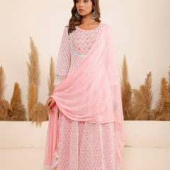 Pink Georgette Schiffli Anarkali Kurta Set with Dupatta