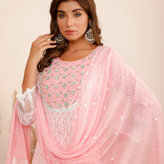 Pink Georgette Schiffli Anarkali Kurta Set with Dupatta