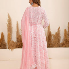 Pink Georgette Schiffli Anarkali Kurta Set with Dupatta