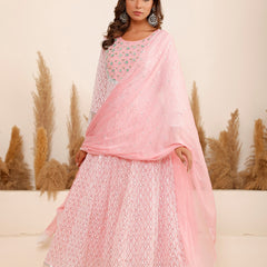 Pink Georgette Schiffli Anarkali Kurta Set with Dupatta