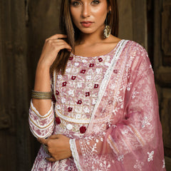 Mauve Gold Print Anarkali Kurta Set with Dupatta