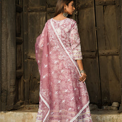 Mauve Gold Print Anarkali Kurta Set with Dupatta