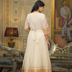 Off White Foil Print Angrakha Kurta Set with Dupatta