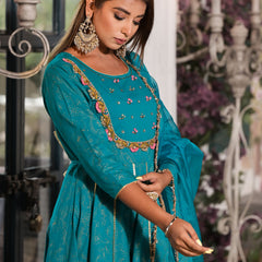 Teal Cotton Premium And Elegant Kurta Sets For Women