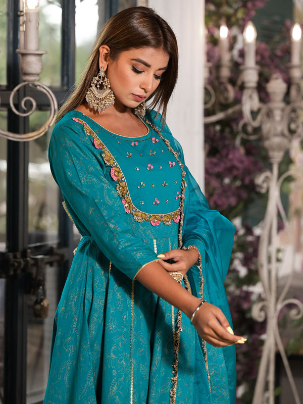 Teal Cotton Premium And Elegant Kurta Sets For Women