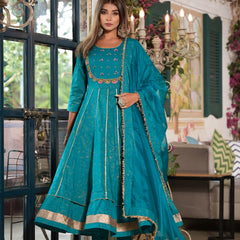 Teal Cotton Premium And Elegant Kurta Sets For Women