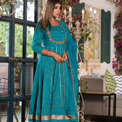 Teal Cotton Premium And Elegant Kurta Sets For Women