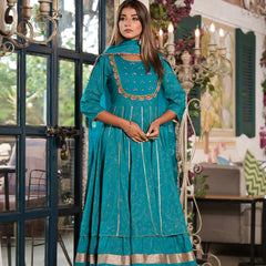 Teal Cotton Premium And Elegant Kurta Sets For Women