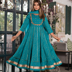 Teal Cotton Premium And Elegant Kurta Sets For Women