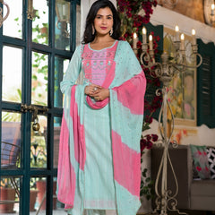 Sea Green Cotton Premium And Elegant Kurta Sets For Women