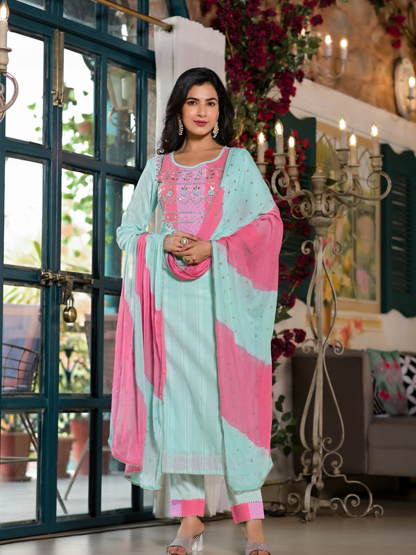 Sea Green Cotton Premium And Elegant Kurta Sets For Women