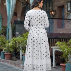 White Dabu Print Angrakha Kurta Set with Dupatta