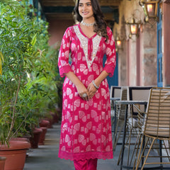 Pink Cotton Premium And Elegant Kurta Sets For Women