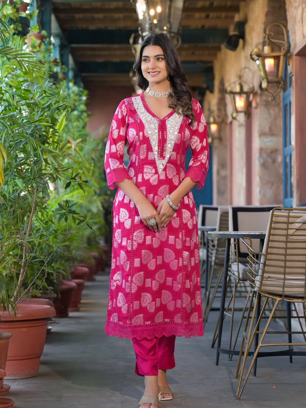 Pink Cotton Premium And Elegant Kurta Sets For Women