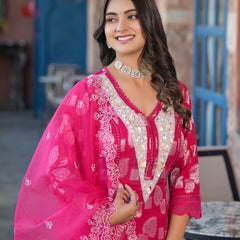 Pink Cotton Premium And Elegant Kurta Sets For Women