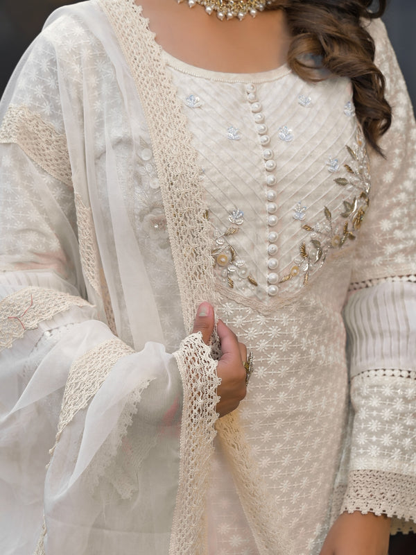 Off White Cotton Premium And Elegant Kurta Sets For Women