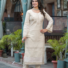 Off White Cotton Premium And Elegant Kurta Sets For Women