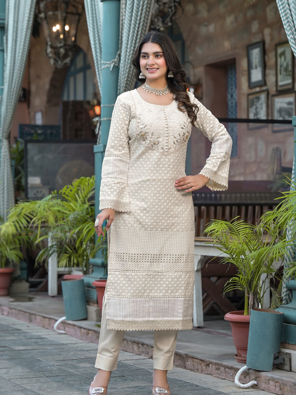 Off White Cotton Premium And Elegant Kurta Sets For Women