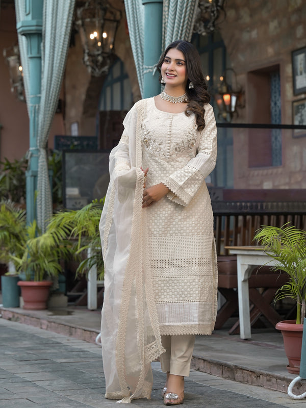 Off White Cotton Premium And Elegant Kurta Sets For Women