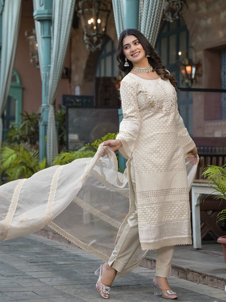Off White Cotton Premium And Elegant Kurta Sets For Women
