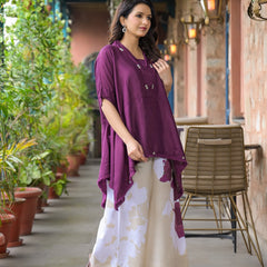 Purple Crepe Kaftan Kurta Top for Women