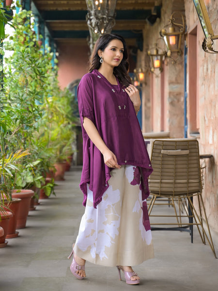 Purple Crepe Kaftan Kurta Top for Women