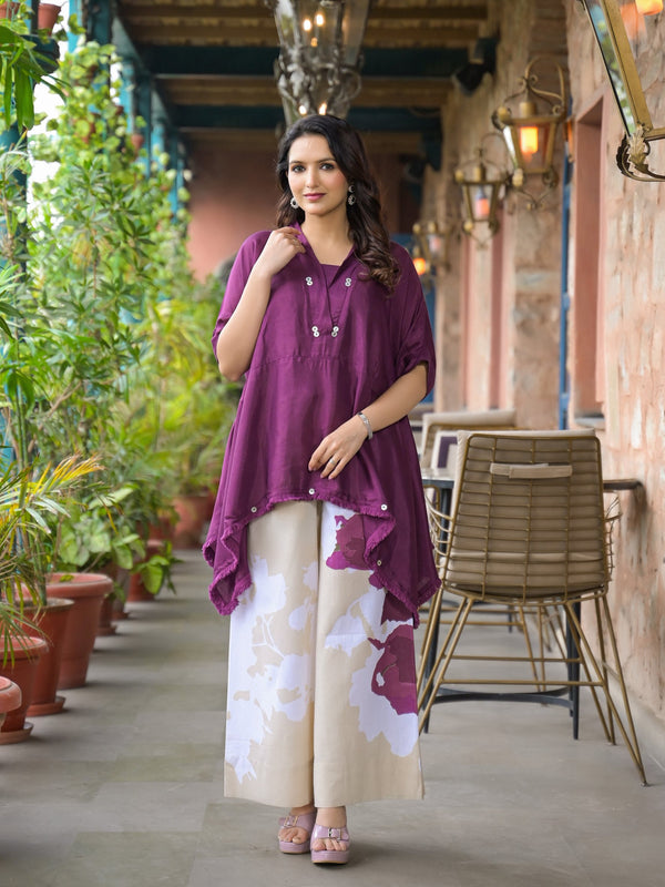 Purple Crepe Kaftan Kurta Top for Women