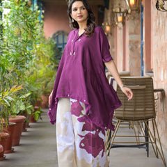 Purple Crepe Kaftan Kurta Top for Women