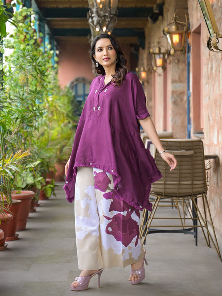 Purple Crepe Kaftan Kurta Top for Women