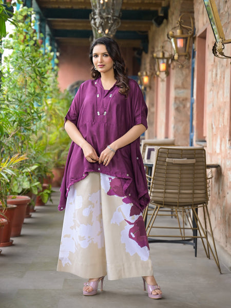 Purple Crepe Kaftan Kurta Top for Women