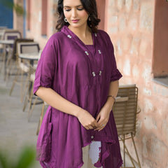 Purple Crepe Kaftan Kurta Top for Women