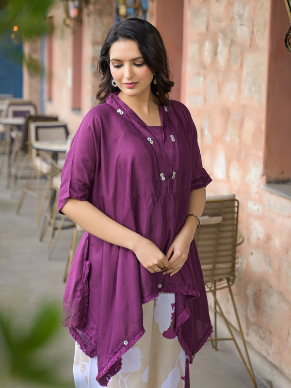 Purple Crepe Kaftan Kurta Top for Women