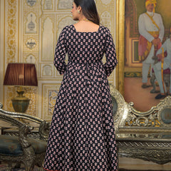 Green Cotton Ajrakh Print Anarkali Kurta Set