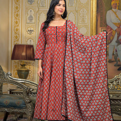 Maroon Cotton Premium And Elegant Kurta Sets For Women
