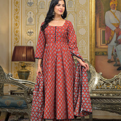 Maroon Cotton Premium And Elegant Kurta Sets For Women