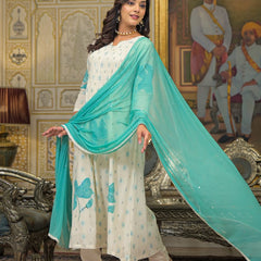 Sea Green Cotton Premium And Elegant Kurta Sets For Women