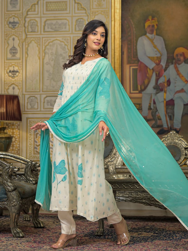 Sea Green Cotton Premium And Elegant Kurta Sets For Women