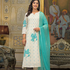 Sea Green Cotton Premium And Elegant Kurta Sets For Women