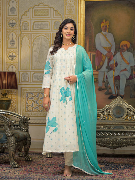 Sea Green Cotton Premium And Elegant Kurta Sets For Women
