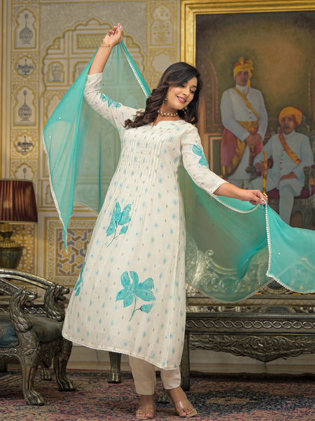Sea Green Cotton Premium And Elegant Kurta Sets For Women