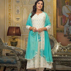 Sea Green Cotton Premium And Elegant Kurta Sets For Women