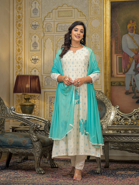 Sea Green Cotton Premium And Elegant Kurta Sets For Women