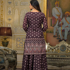 Brown Chanderi Printed Kurta Set with Dupatta