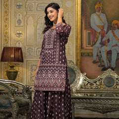 Brown Chanderi Printed Kurta Set with Dupatta