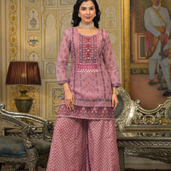 Pink Chanderi Printed Kurta Set with Dupatta