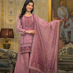 Pink Chanderi Printed Kurta Set with Dupatta