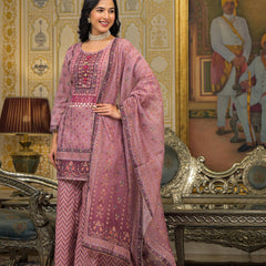 Pink Chanderi Printed Kurta Set with Dupatta