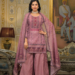 Pink Chanderi Printed Kurta Set with Dupatta