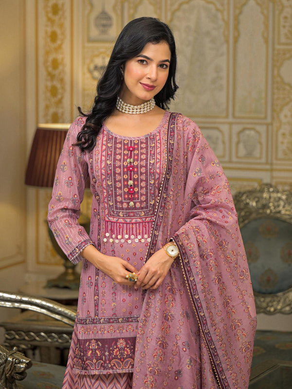Pink Chanderi Printed Kurta Set with Dupatta