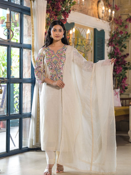 Off White Cotton Premium And Elegant Kurta Sets For Women